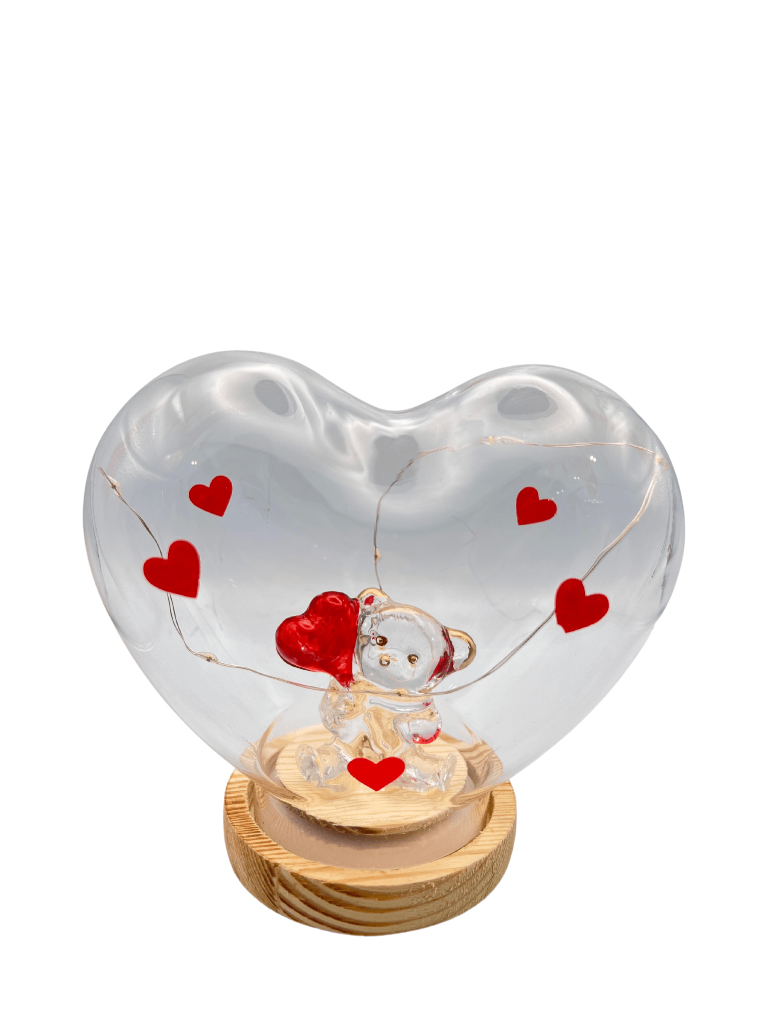 Γυάλινη καρδιά με αρκουδάκι και πολύχρωμα λαμπακια src=