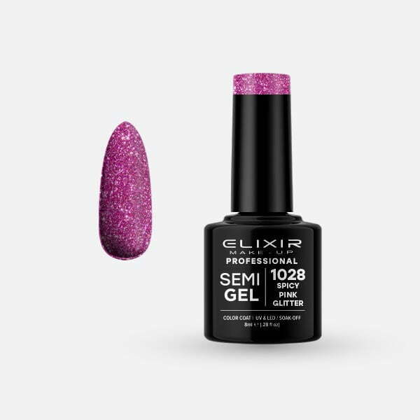 Ημιμόνιμο βερνίκι 8ml – #1028 (Spicy Pink Glitter) src=