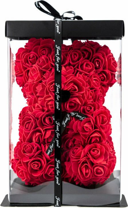 Αρκουδάκι από Τεχνητά Τριαντάφυλλα Κόκκινο 25cm Σε Κουτί src=