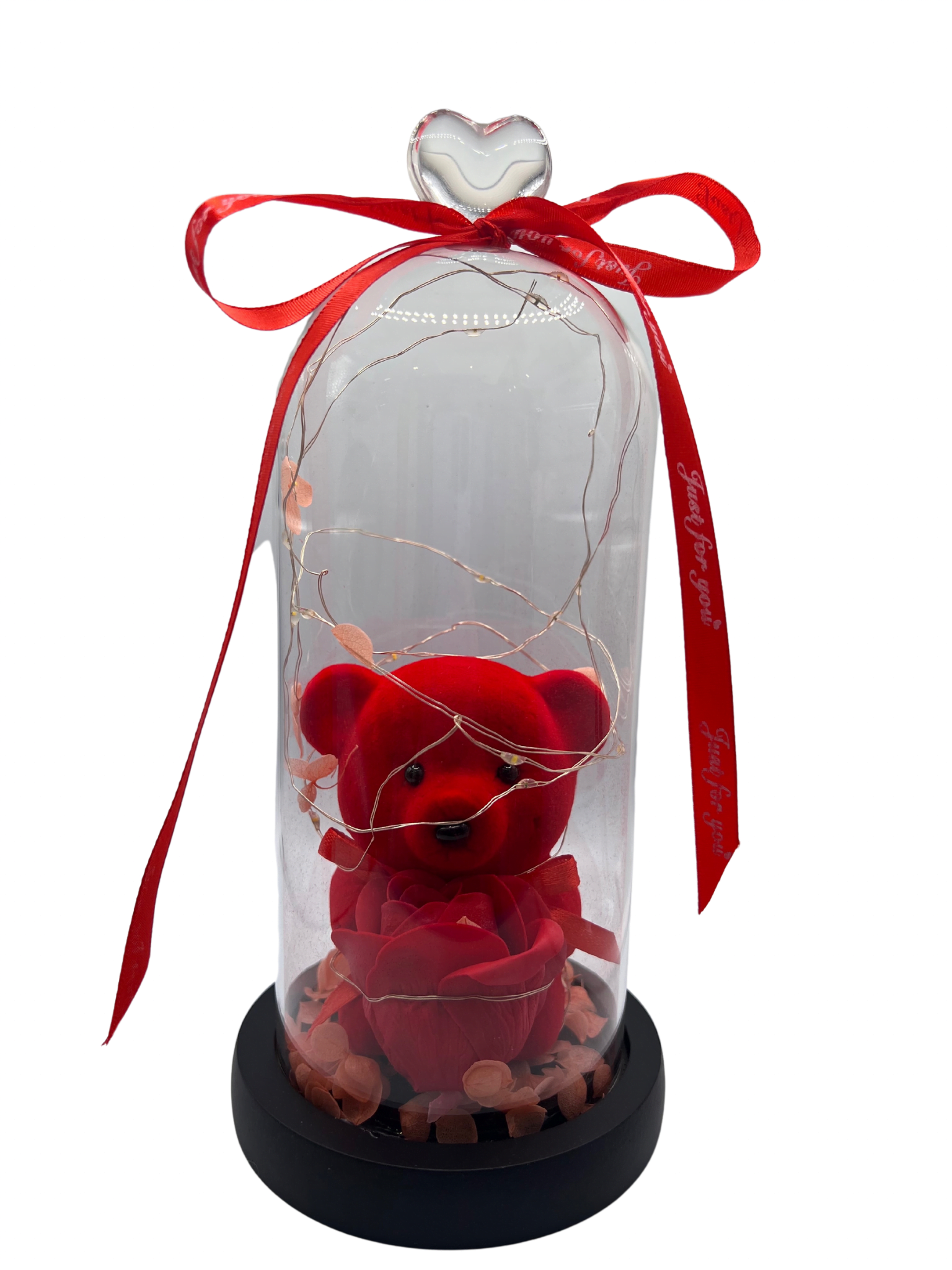 Αρκουδάκι Κόκκινο Σε Γυάλα Με Φωτάκια src=