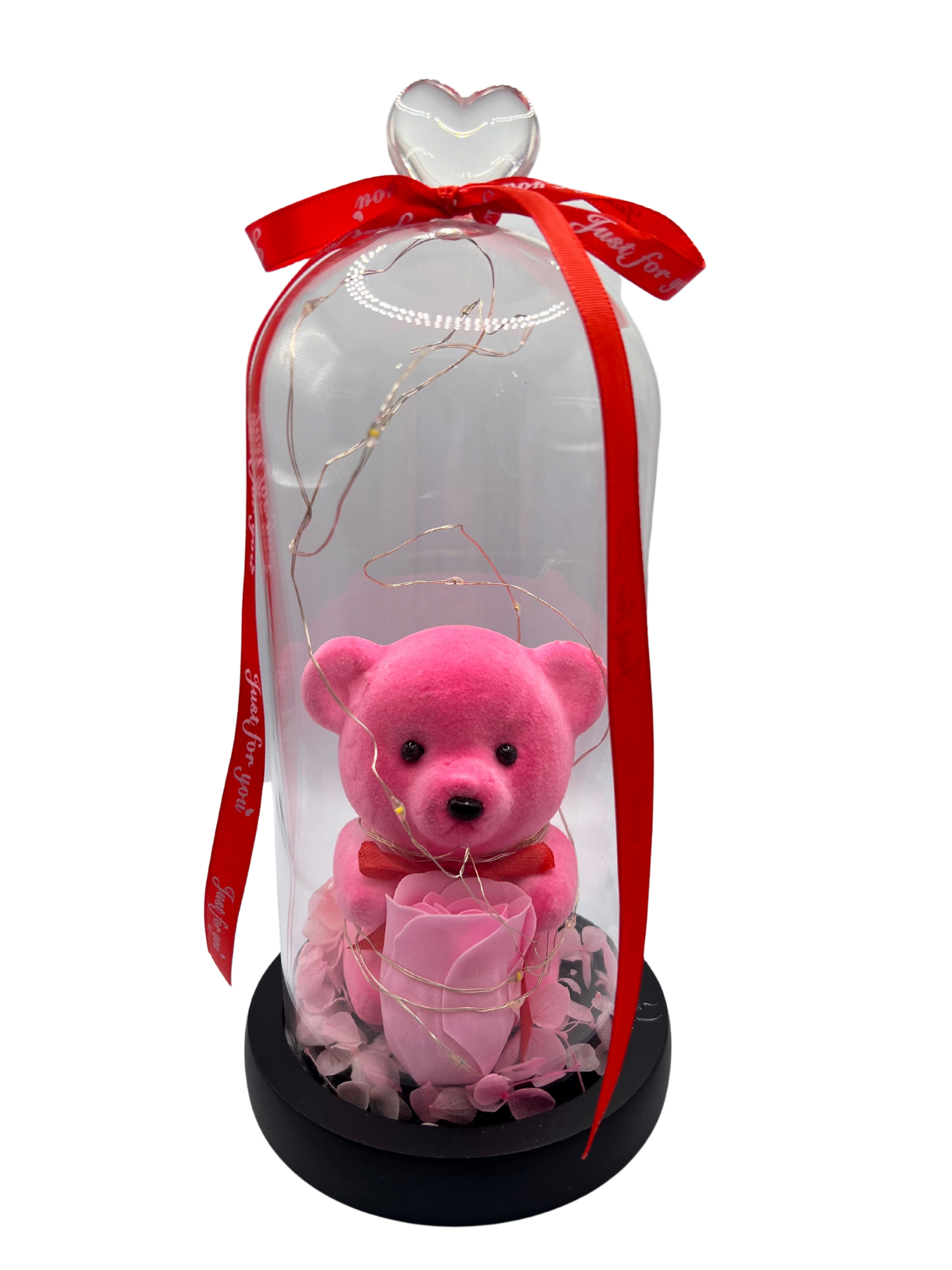 Αρκουδάκι Ροζ Σε Γυάλα Με Φωτάκια src=