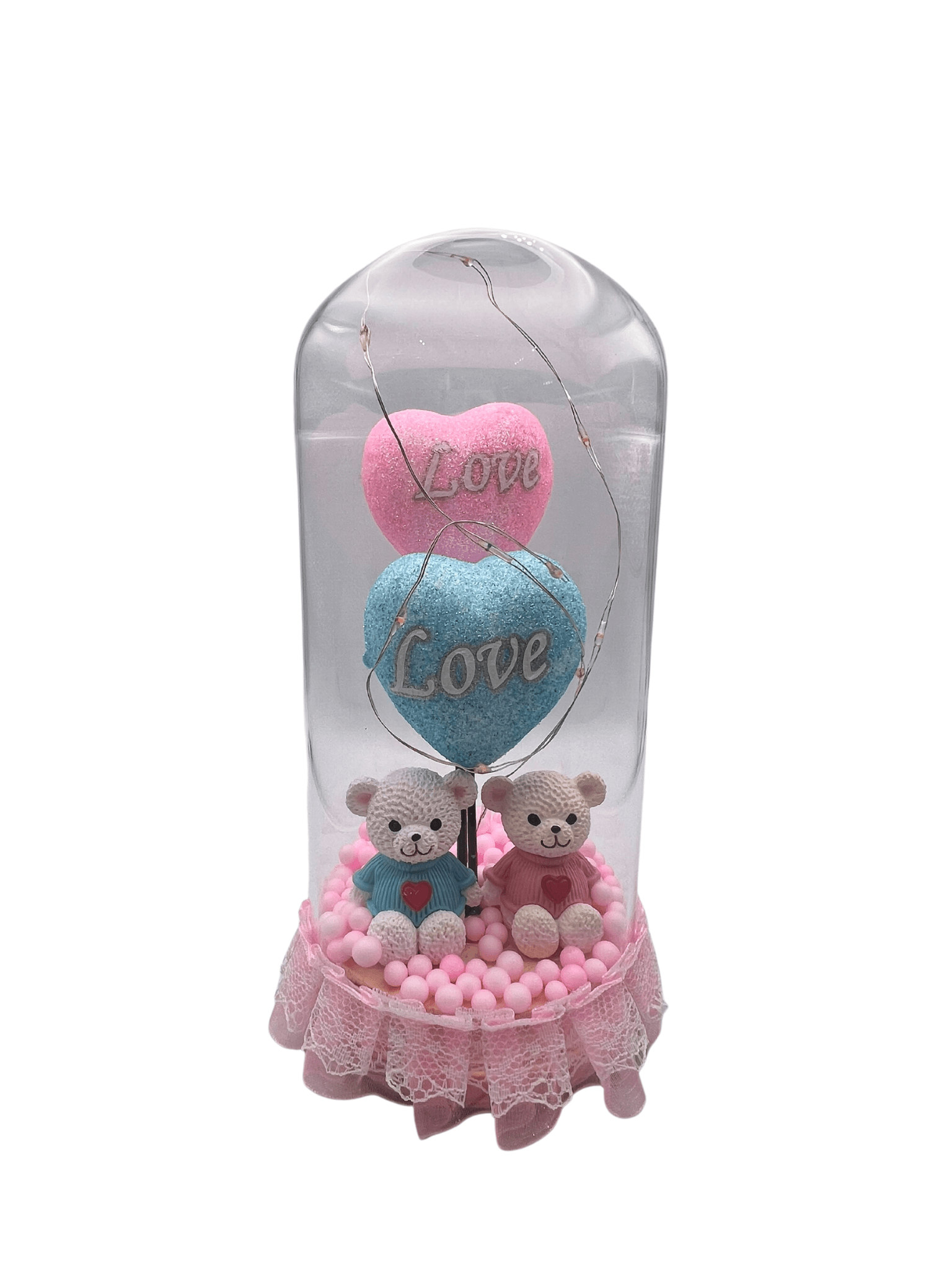Μπλε Και Ροζ Αρκουδάκια σε γυάλα με φωτάκια src=