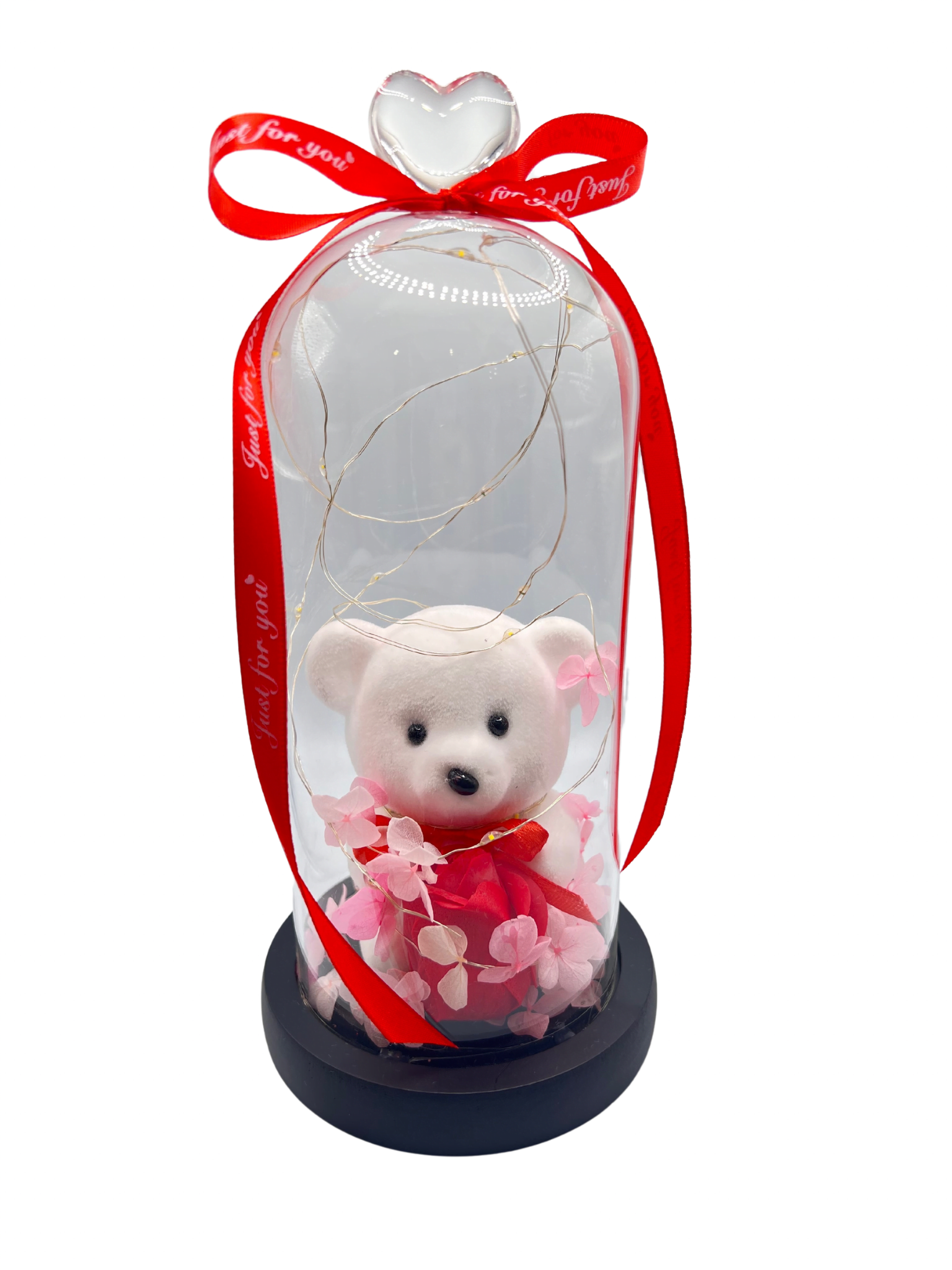 Αρκουδάκι Λευκό Σε Γυάλα Με Φωτάκια src=