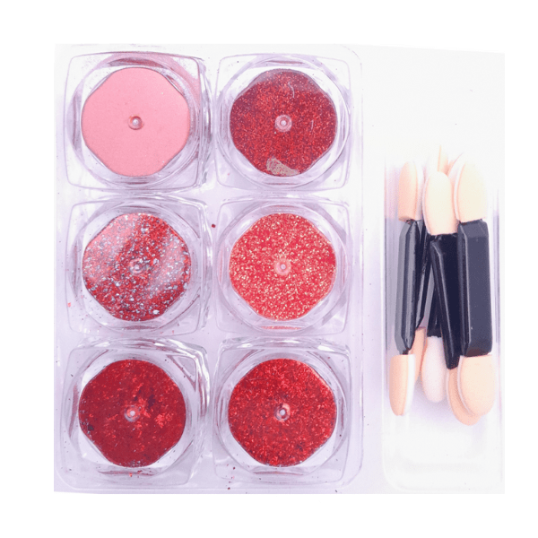 Vicky Nail Διακοσμητική Σκόνη Glitter Νυχιών Κόκκινη 6 τμχ x 0,8γρ & 6 x Διπλά Πινελάκια Εφαρμογής src=