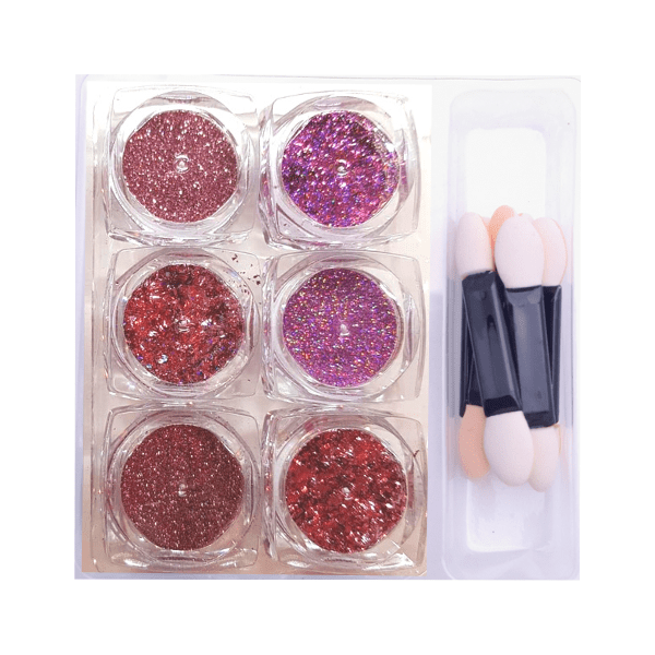 Vicky Nail Διακοσμητική Σκόνη Glitter Νυχιών Ροζ & Λιλά 6 τμχ x 0,8γρ & 6 x Διπλά Πινελάκια Εφαρμογής src=