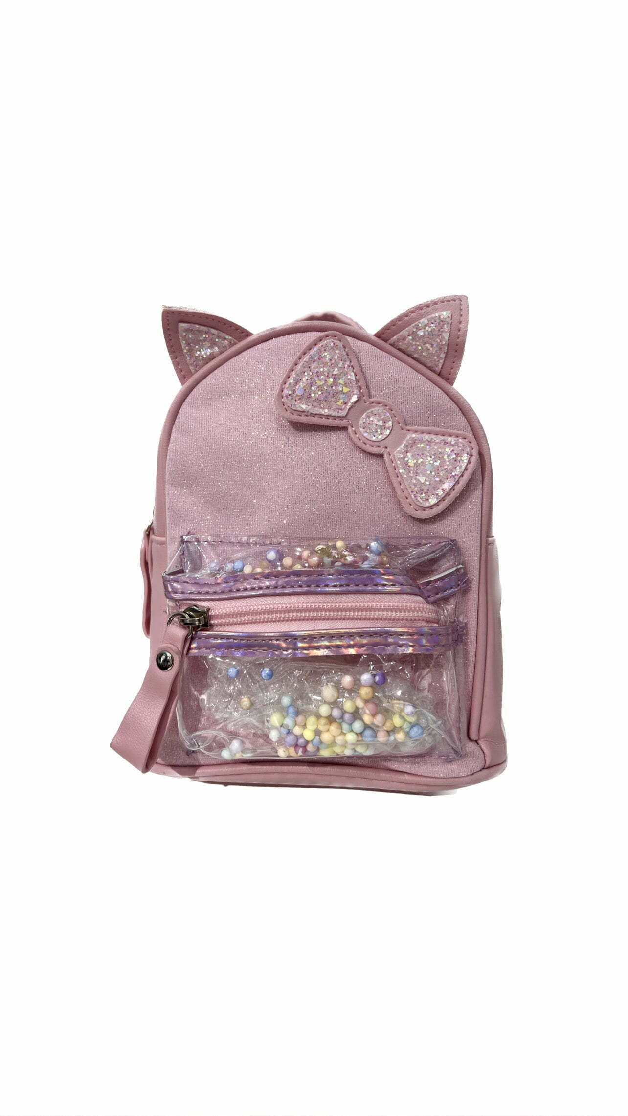 Τσάντα Παιδική Πλάτη Ροζ – Με αυτάκια και φιόγκο src=