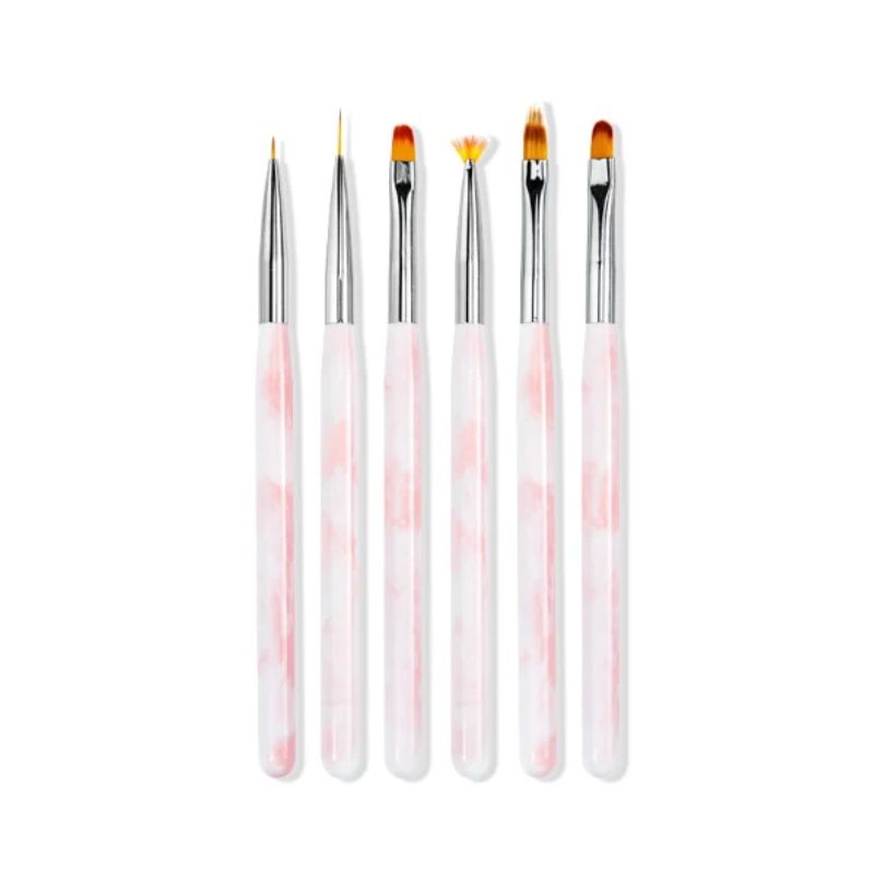 Σετ Πινελάκια 6 Τεμαχίων – Marble Nail Brush Set Pink src=