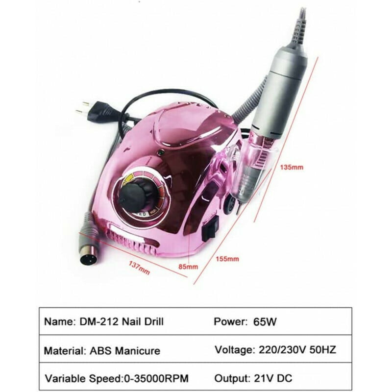 DM-212 Τροχός Νυχιών Ρεύματος 3500rpm με Πεντάλ σε Ροζ Χρώμα 65W