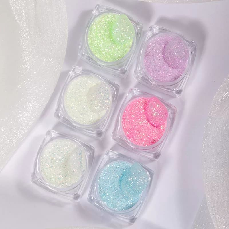 Σκόνες Νυχιών Glitter Φωσφοριζέ Sugar Σετ 6 Τεμάχια