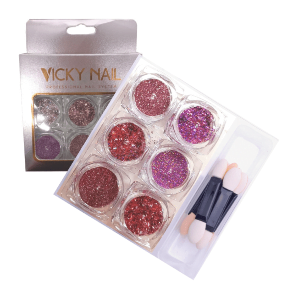 Vicky Nail Glitter Νυχιών Ροζ – Λιλά 6 PCS