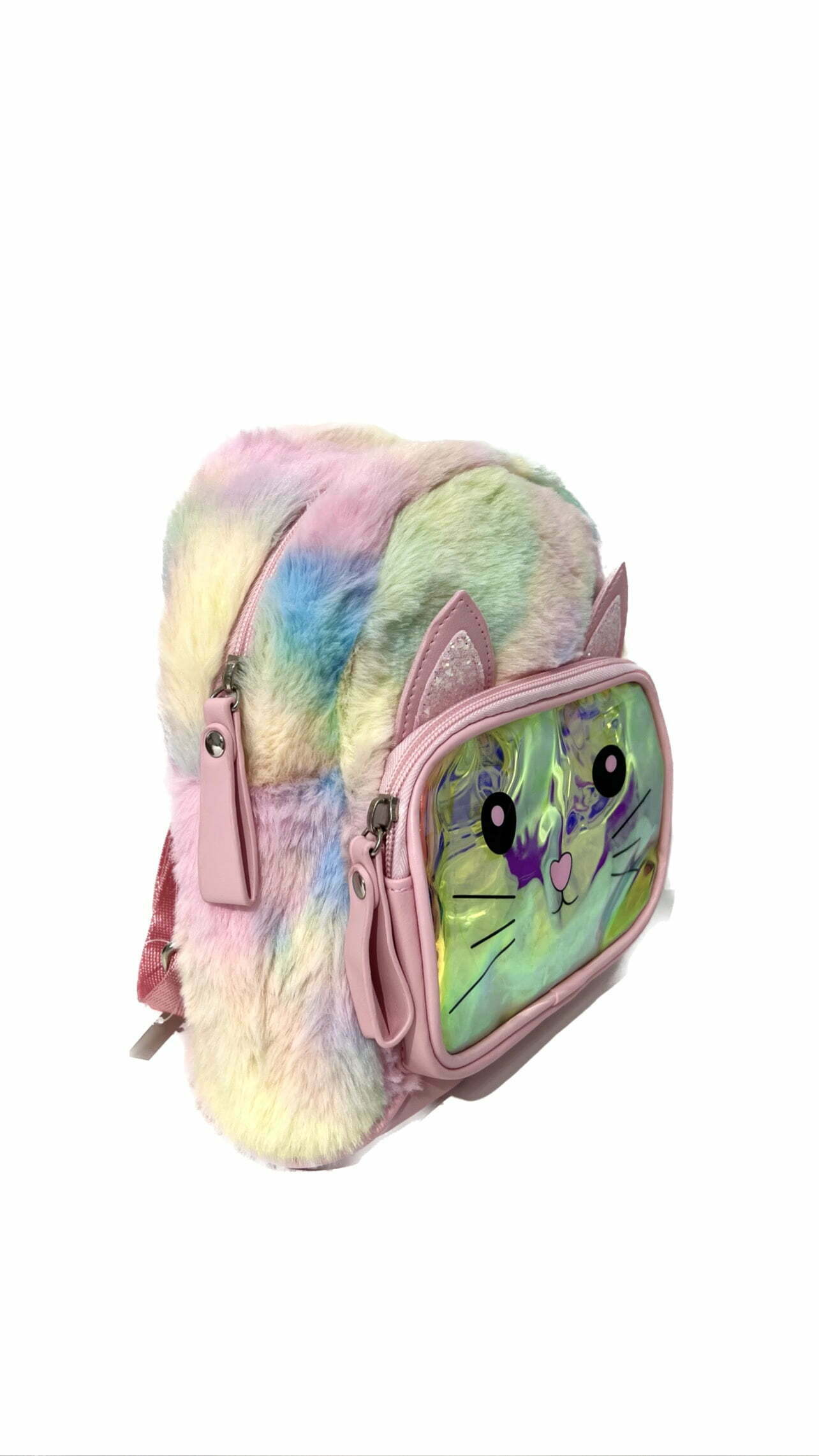 Τσάντα Παιδική Πλάτης Πολύχρωμη-Γατούλα Γούνινη