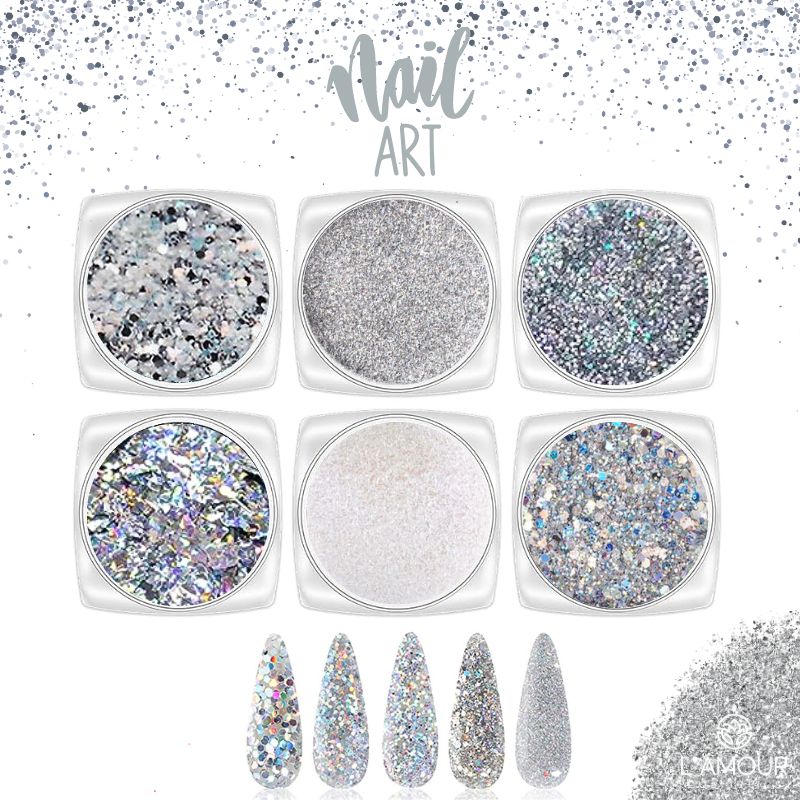 Vicky Nail Glitter Νυχιών Silver – 6PCS