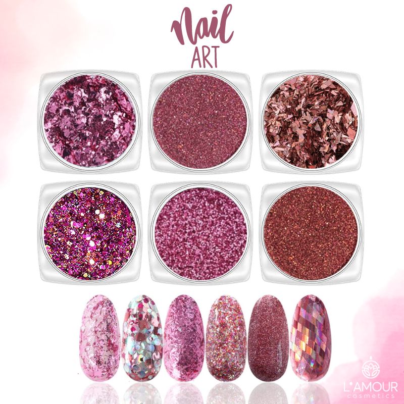 Vicky Nail Glitter Νυχιών Ροζ – Λιλά 6 PCS